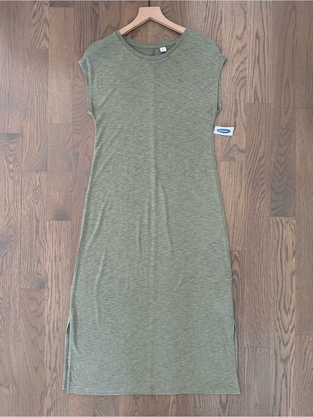 NWT Old Navy Slub Knit Cap Sleeve Midi Shift Dress in Olive Heather Small